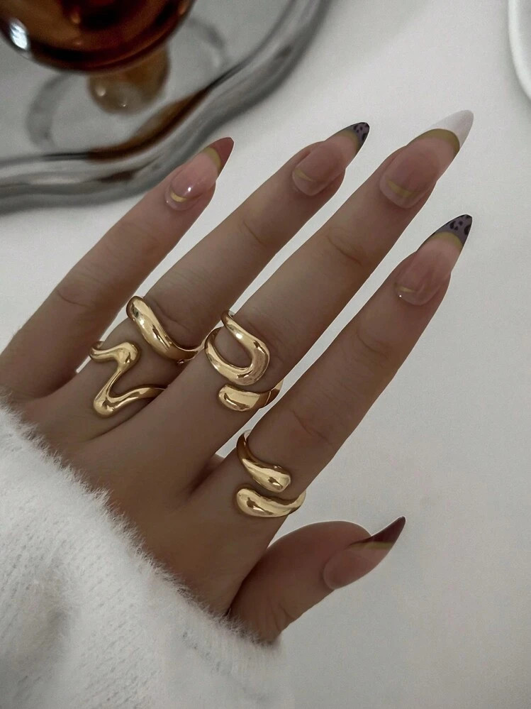 4 Pcs/Set Retro Fashion Geometric Open Circle Liquid Asymmetrical Ring Set, Charming Jewelry For Women, Suitable For Parties And Daily Wear | SHEIN