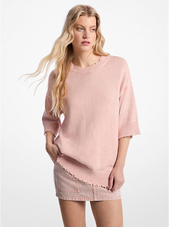 Distressed Garment-Dyed Cotton and Cashmere Blend Sweater | Michael Kors US