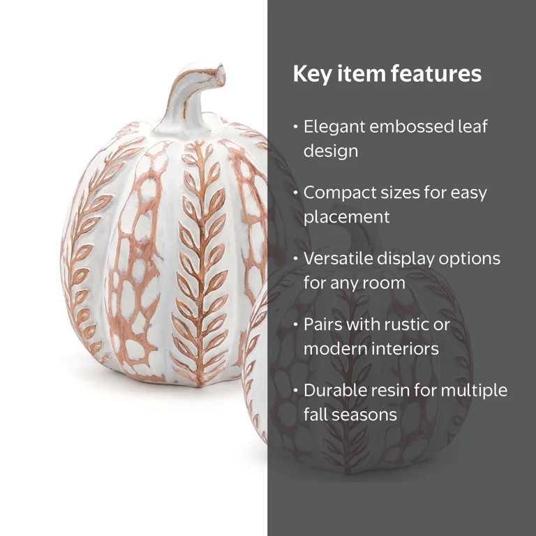 Ayieyill 2pcs Resin Pumpkin Figurines with Leaf Pattern Fall Decor Autumn Decor Thanksgiving Deco... | Walmart (US)