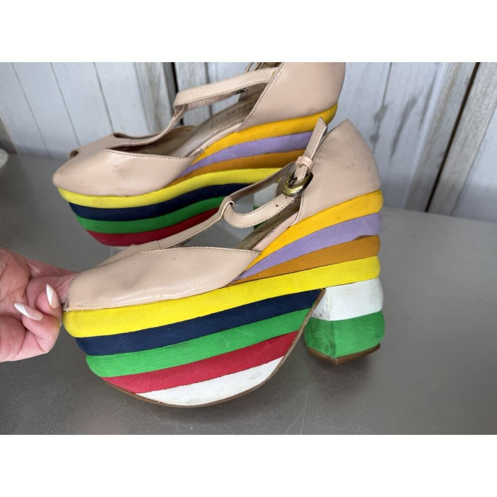 Jeffrey Campbell \u201cSalvatore\u201d Peep Toe Leather & Rainbow Platform Heels Sz 6 RARE | Poshmark