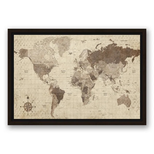 Distressed World Map - Graphic Art on Canvas | Wayfair North America