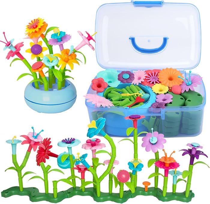 BIRANCO. Flower Garden Building Set - Grow up! Fun Stacking Toys for Toddlers and Kids Age 3-6 Year Olds, Educational Activity for Preschool, Cool STEM Gardening Gifts for Girls (138 PCS) | Amazon (US)