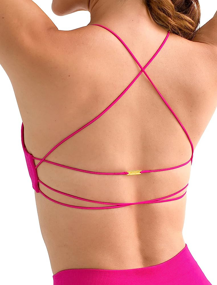FRESOUGHT Womens Sports Bras Seamless Strappy Padded Criss Cross Back Low Support Workout Gym Yog... | Amazon (US)