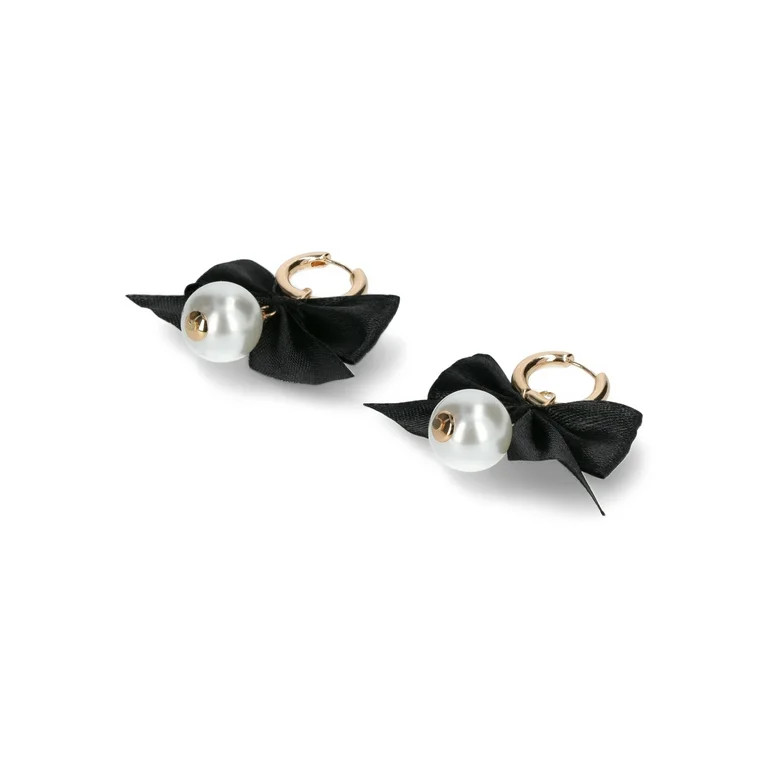 Time and Tru Women's Ribbon Bow Drop Earrings with Faux Pearls | Walmart (US)