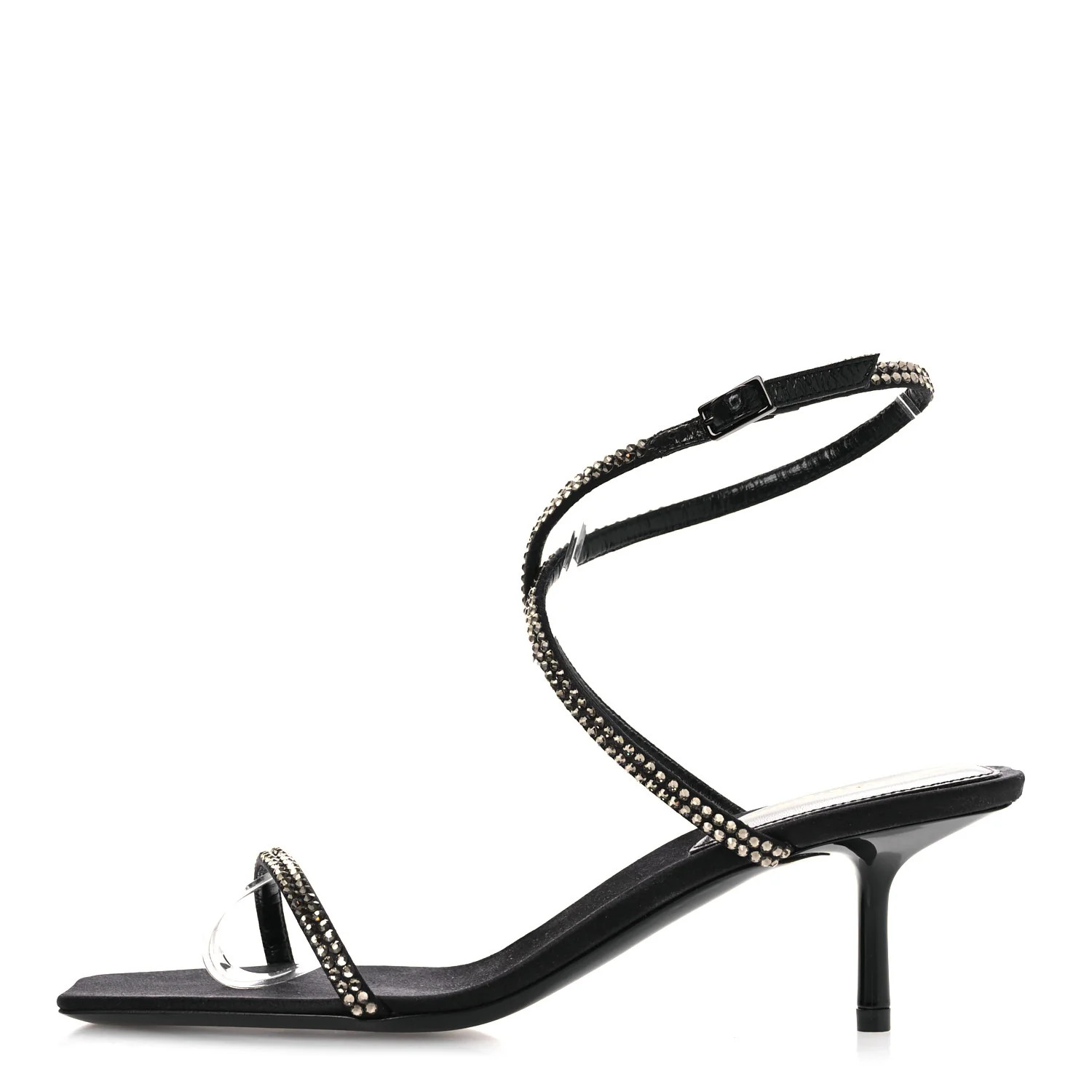 Crepe Satin Strass Baliqua 55 Ankle Strap Sandals 36 Black Greige | FASHIONPHILE (US)