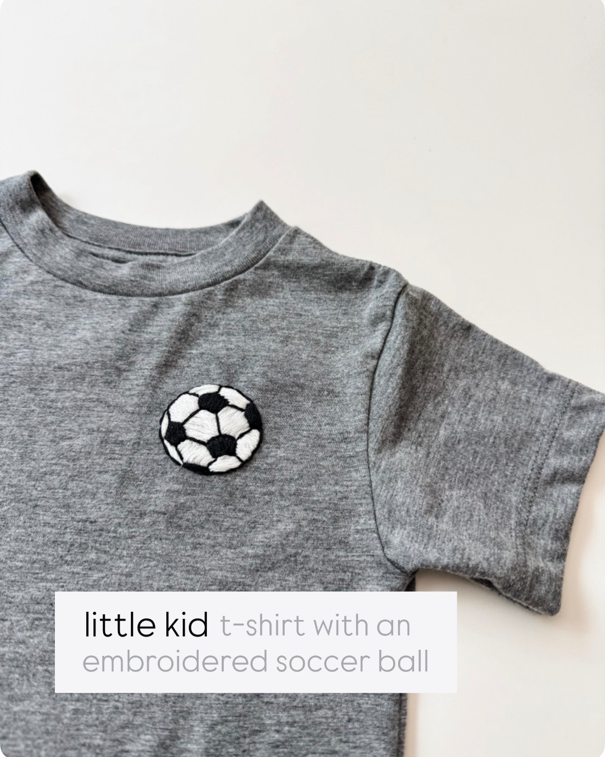 Embroidered Soccer ball on a gray tshirt 