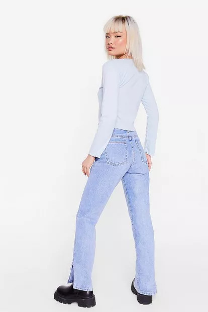 Petite High Waisted Slit Hem Jeans | Nasty Gal (US)