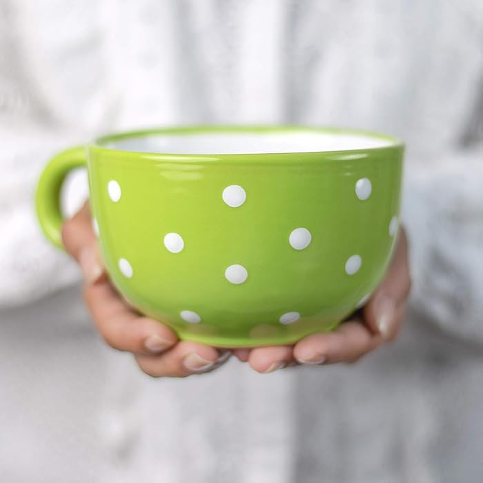 City to Cottage Handmade Ceramic Designer Lime Green and White Polka Dot Cup, Unique Extra Large ... | Amazon (US)