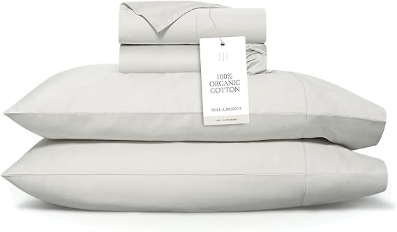 BOLL & BRANCH Signature Hemmed Sheet Set - King + Standard, Mist - Luxury 100% Organic Cotton - I... | Amazon (US)