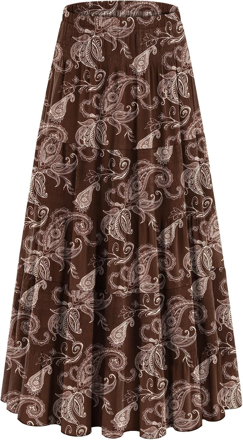 onlypuff Maxi Skirt Women Western Midi Chiffon Flowy Boho Fall Outfits | Amazon (US)