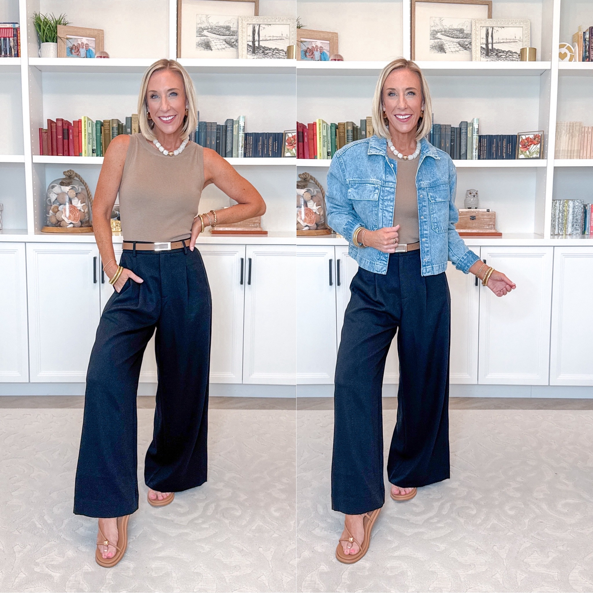 Chic Neutrals - classy pieces for summer and beyond. Black Linen Blend Wide Leg Trousers - size XS, Petite. 6 colors. * Wool Blend Sweater Tank - size XS. 26 colors. *Cropped Painter Denim Jacket.

#LTKSeasonal #LTKOver40 #LTKWorkwear