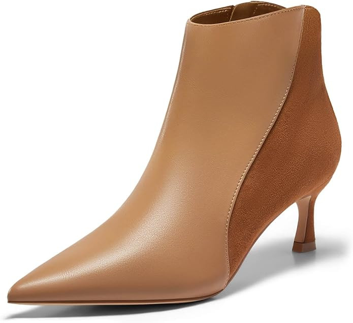Coutgo Womens Kitten Heel Ankle Boots Pointed Toe Side Zipper Fall Winter Booties Shoes | Amazon (US)