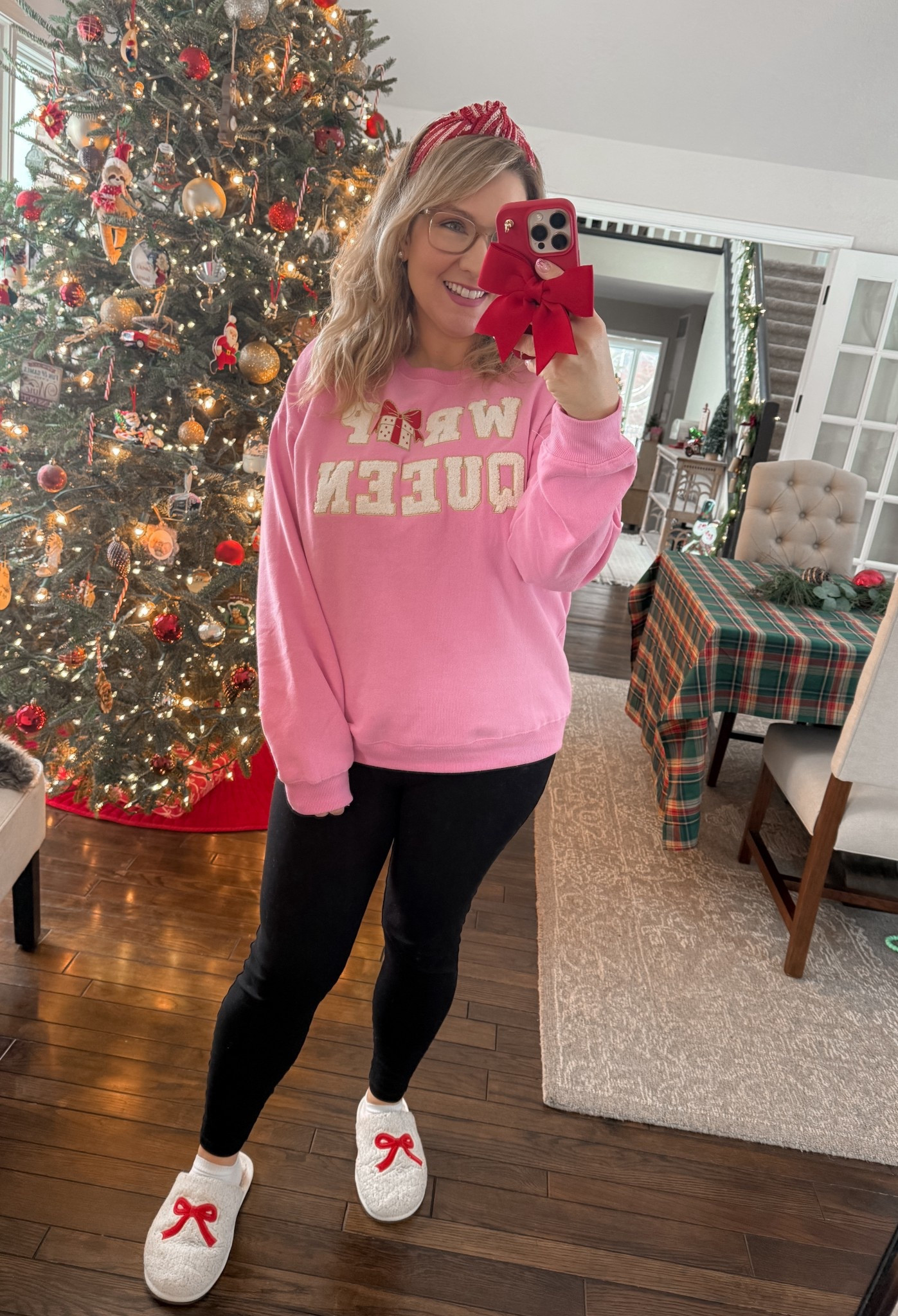 Super cute and cozy holiday lounge outfit. Wrap queen sweatshirt runs slightly oversized  

#LTKFindsUnder50 #LTKHoliday #LTKSeasonal