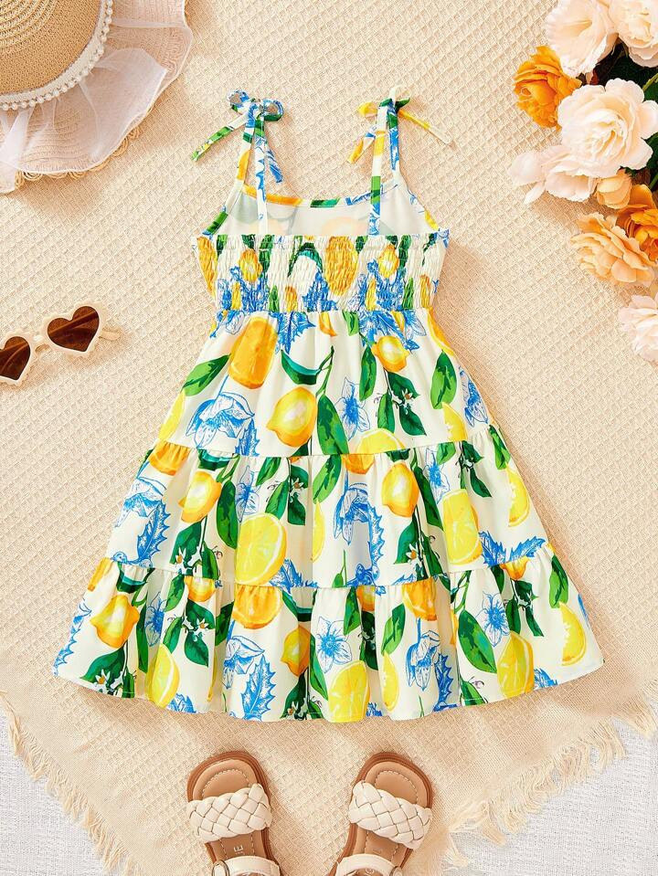 Baby Girl Yellow Fresh Lemon Print Full Graphic Vacation Maxi Strap Dress Summer Dresses For Kids Girls Spring Dresses Baby Girl Clothes Women Summer Dress Kids Dresses For Toddlers Summer Dresses For Toddler | SHEIN