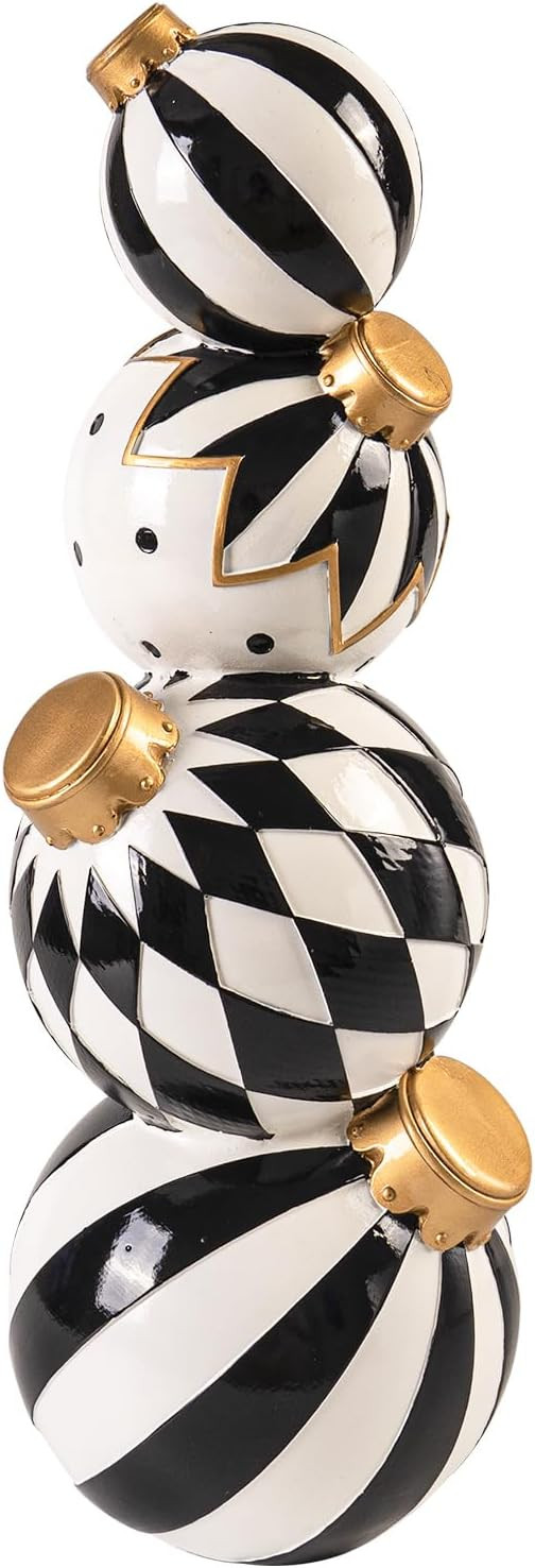 Black and White Christmas Stacked Ball Ornament, 15.7" Large Resin Xmas Table Top Statue Decor, I... | Amazon (US)