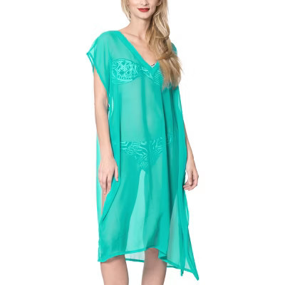 LA LEELA Womens Summer Vacation Beachwear Long Bathing Suit Short Beach Dress Front Tie Swimsuit Cover ups for Women L-XL Green, Solid | Target