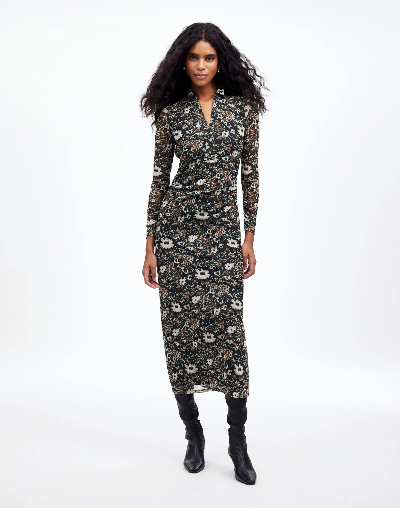 Long-Sleeve Polo Midi Dress in Floral | Madewell | Madewell
