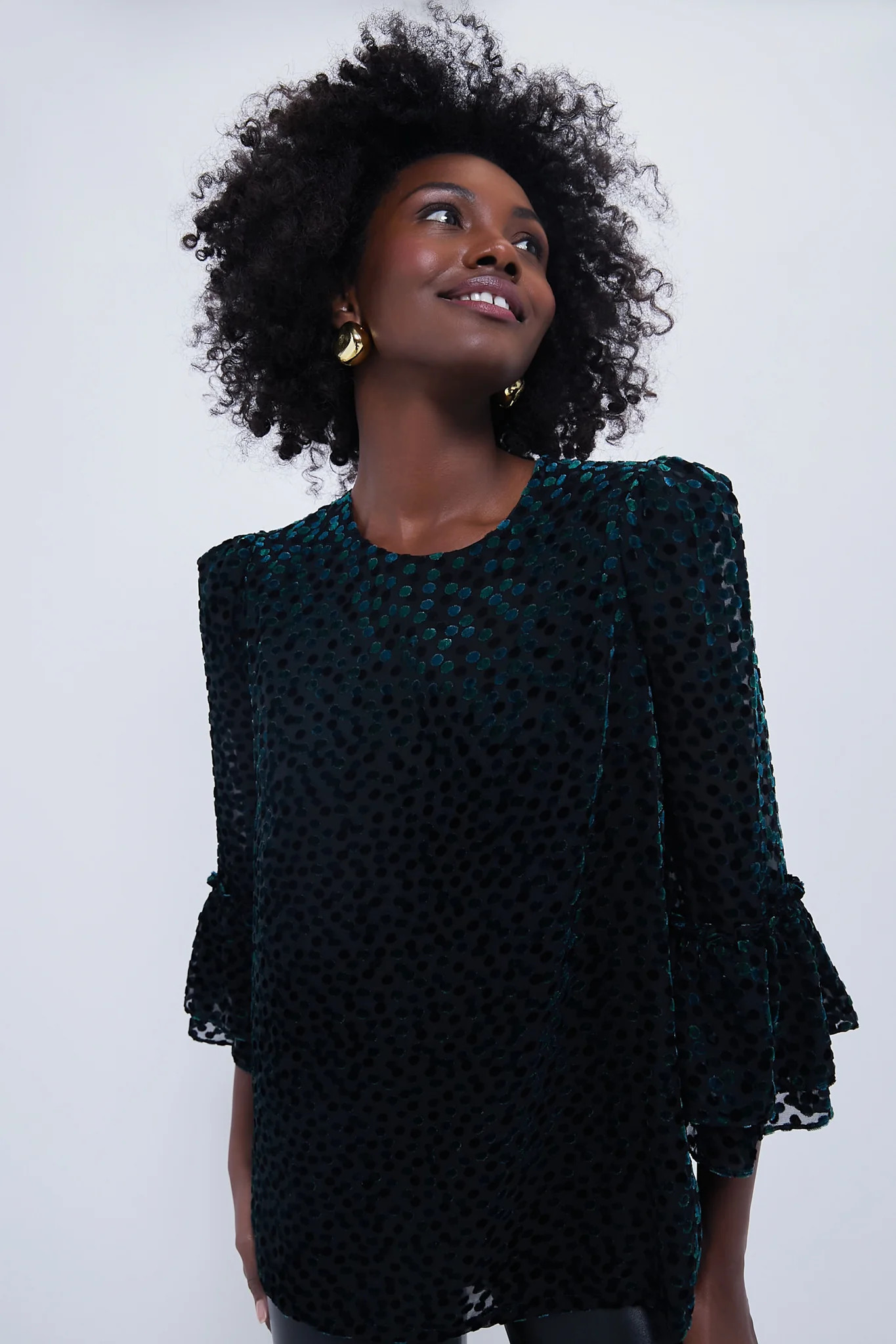 Black Flock Dot Velvet Luciela Blouse | Tuckernuck (US)