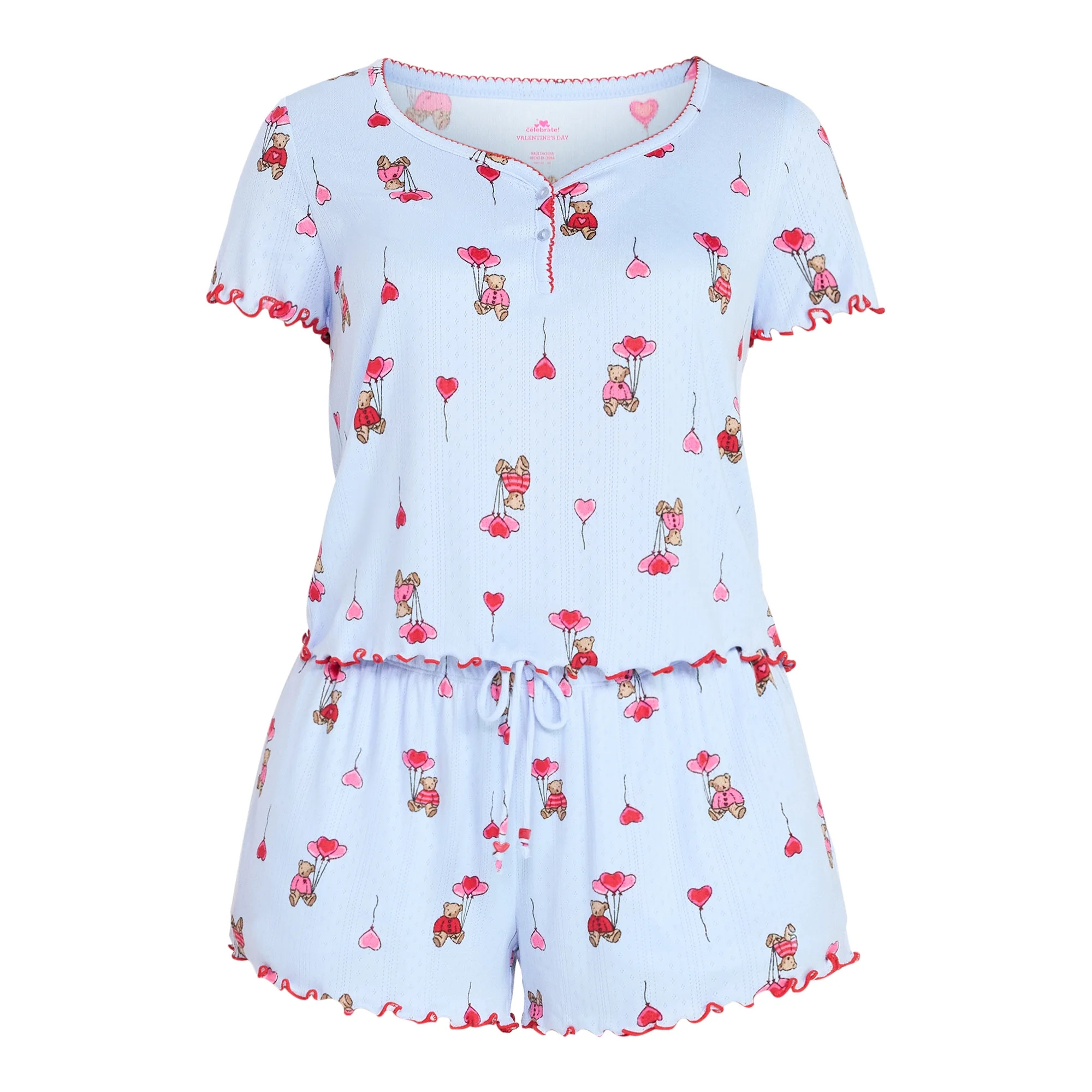 Valentine's Day Women's Knit Henley Top and Shorts Pajama Set from Way to Celebrate, 2-Piece, Siz... | Walmart (US)