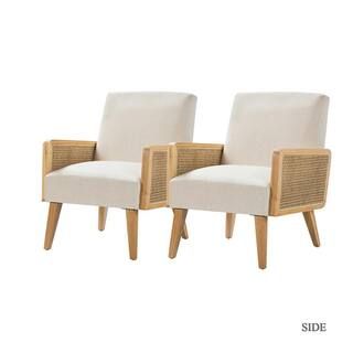 Delphine Linen Cane Accent Chair (Set of 2) | The Home Depot
