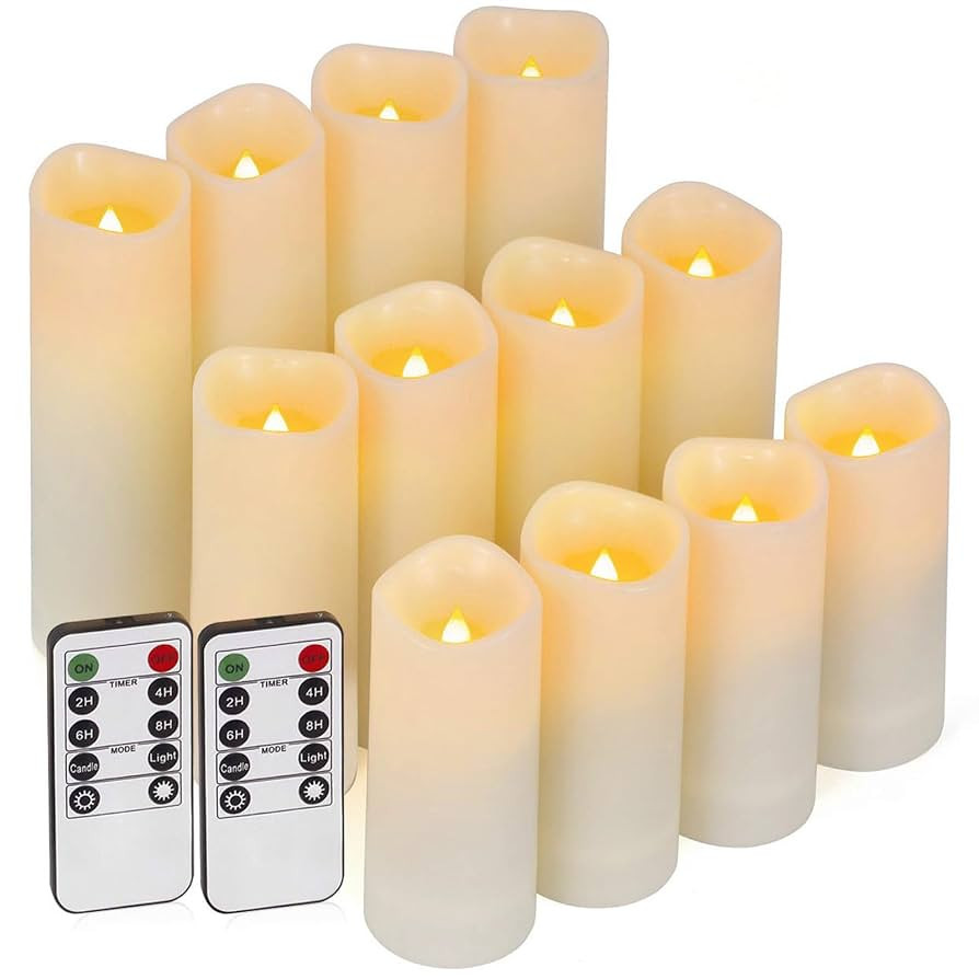 Enido 12 Pc Flameless LED Candles with Remote & Timer, Outdoor Waterproof, Flickering Electric Wa... | Amazon (US)