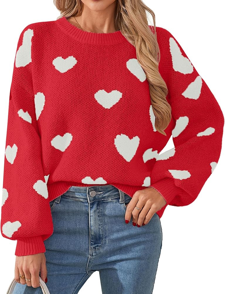 Womens Valentine Heart Sweater 2026 Valentines Day Trendy Cute Oversized Long Sleeve Pullover Swe... | Amazon (US)