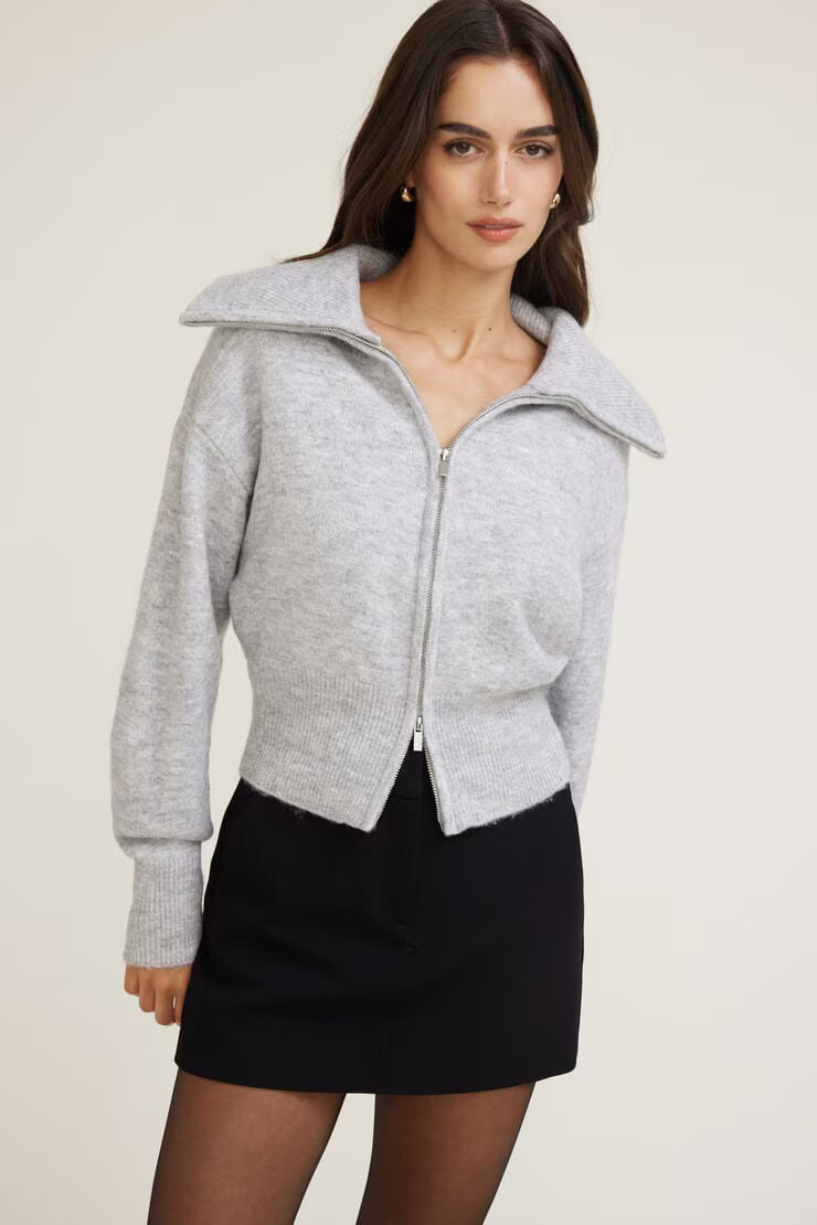Wide Collar Zip Up Cardigan | Dynamite Clothing