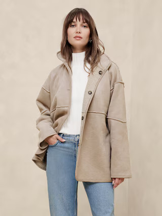 Reversible Vegan Suede Sherpa Jacket | Banana Republic Factory