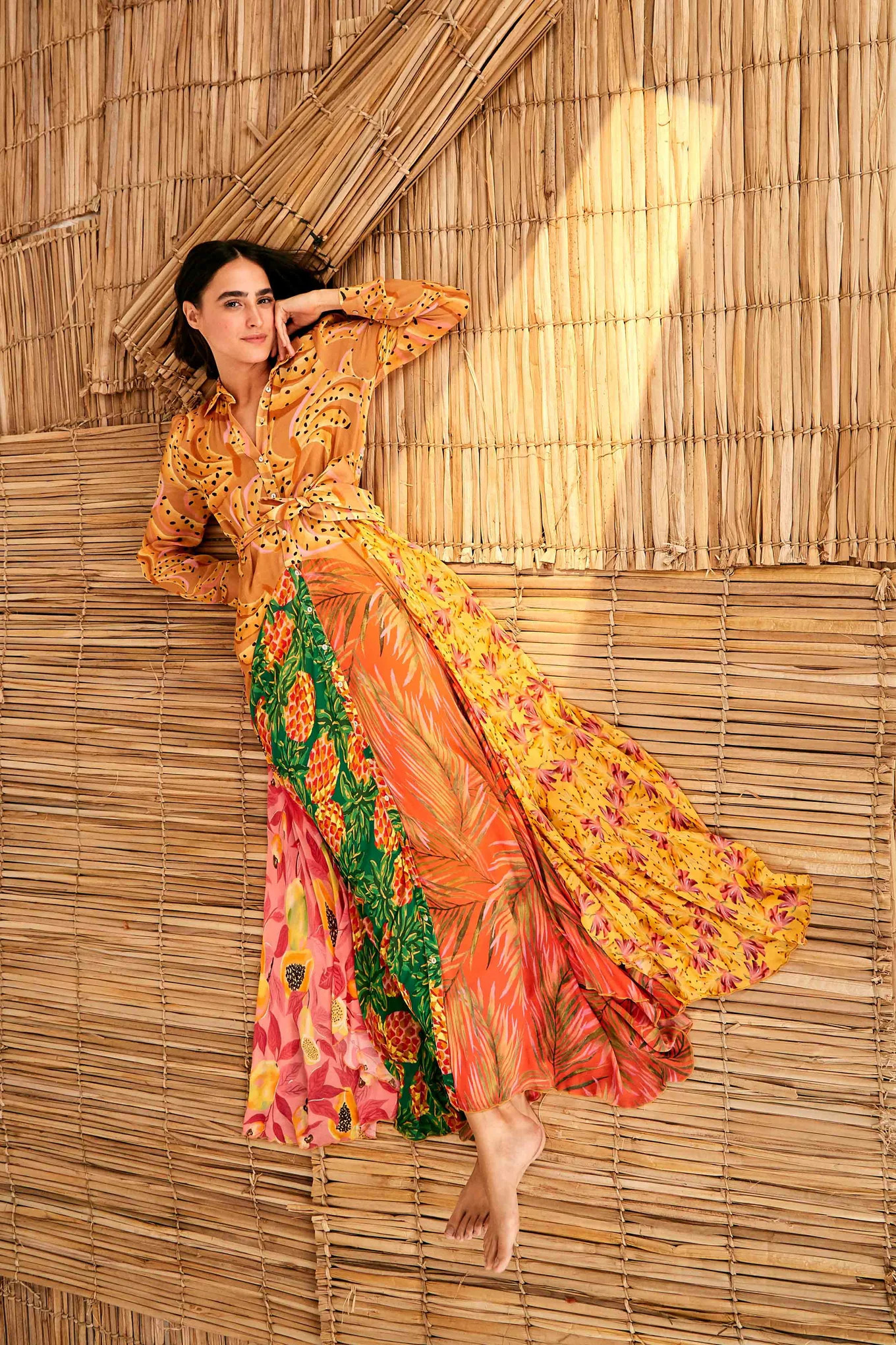 mixed prints maxi chemise | FarmRio (US)