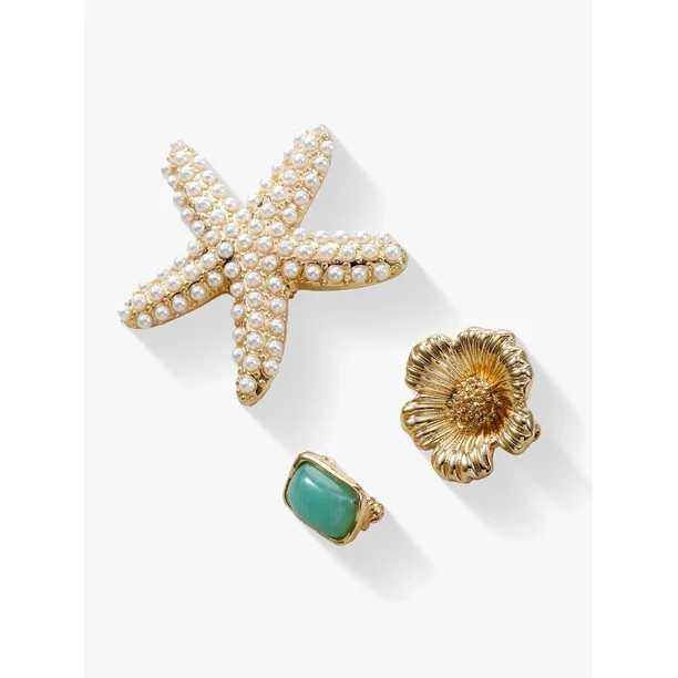 Time and Tru Starfish, Flower & Green Stone Brooch/Charm Set | Walmart (US)