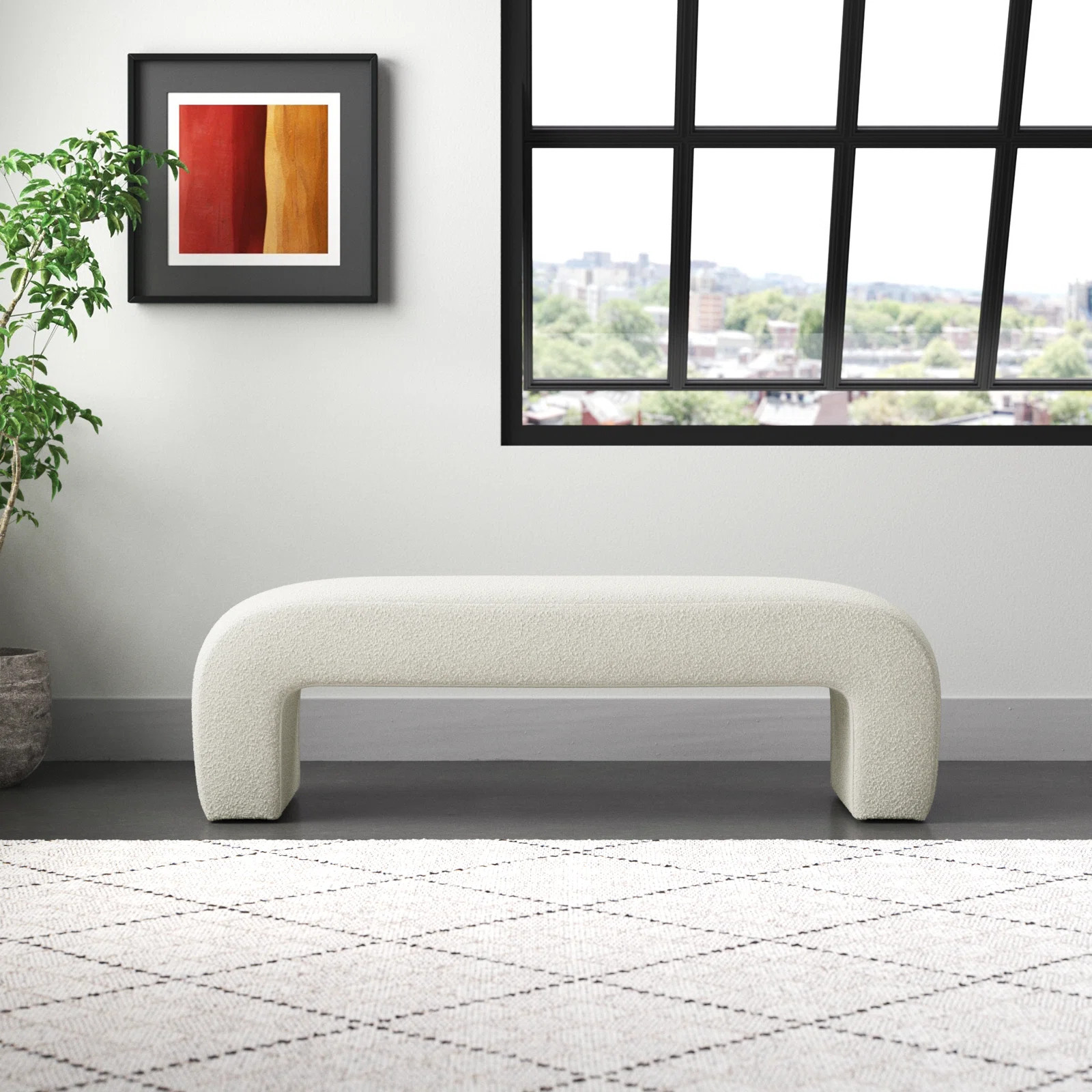 Emmie 47''/60'' Boucle Upholstered Waterfall Bench | Wayfair North America