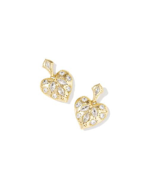 Holland Gold Heart Drop Earrings in White CZ | Kendra Scott