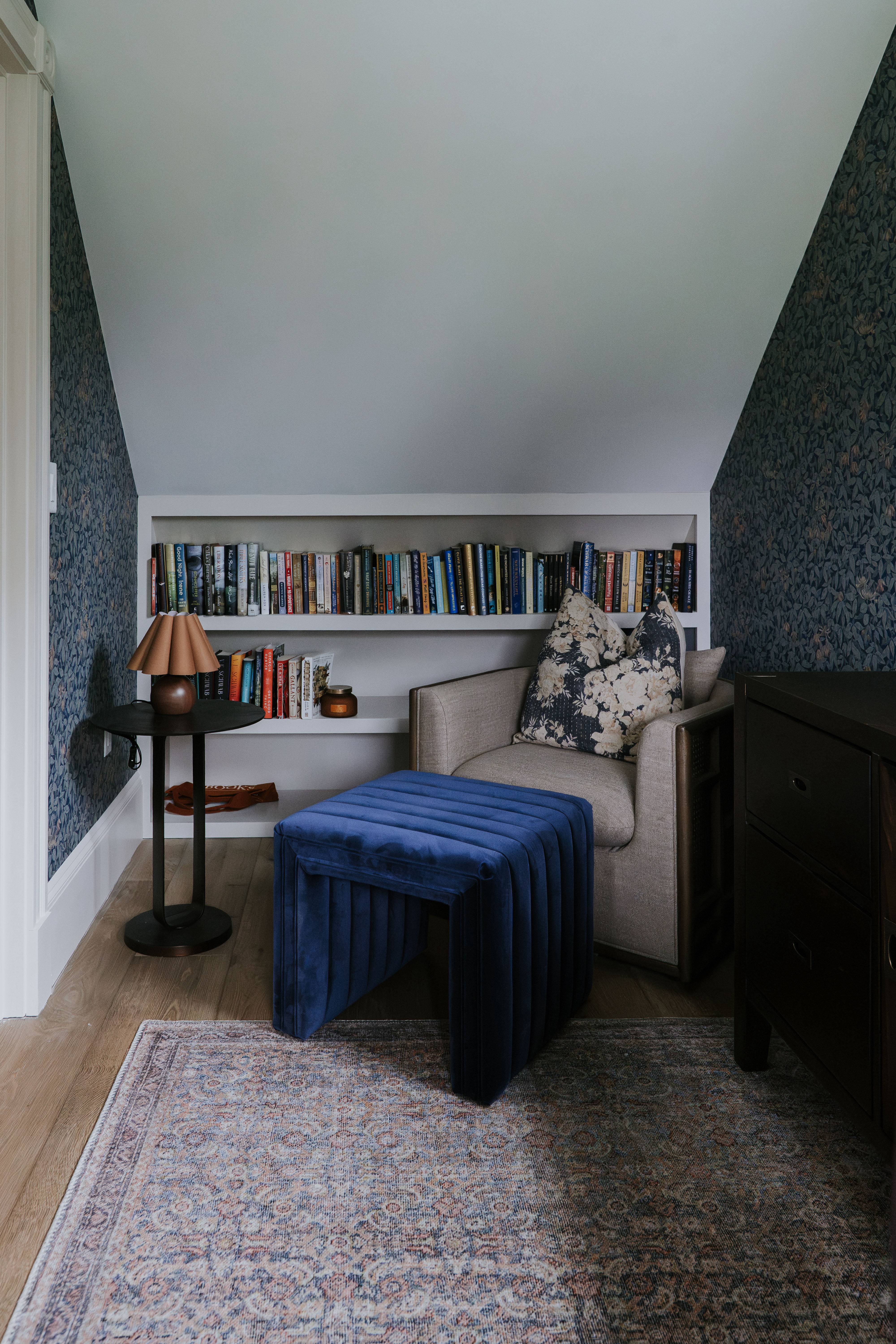 This tucked-away reading nook is everything for quiet mornings or winding down with a good book 📚 

Exact links for this cozy arm chair and blue velvet arm chair below! 🤍 

 #LTKHome #LTKStyleTip