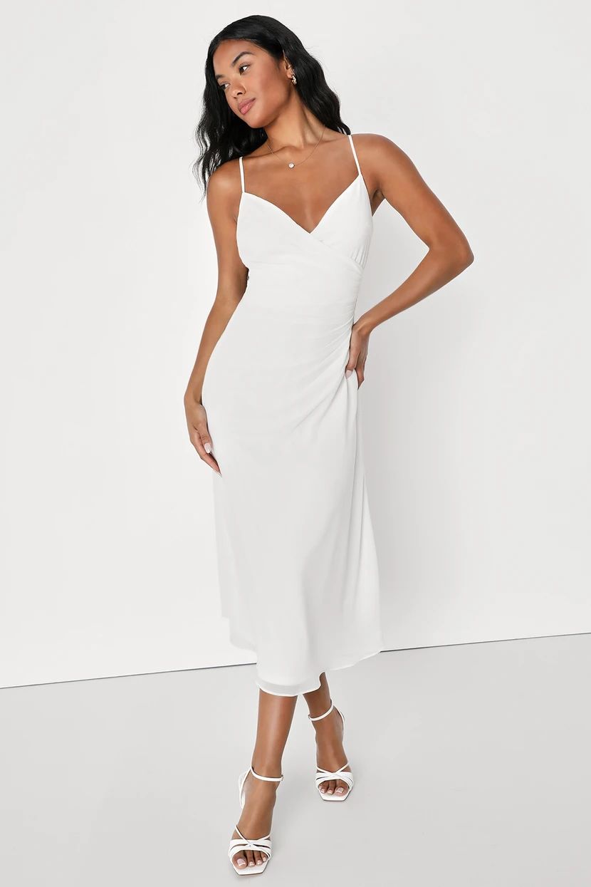 Lovely Destiny White Sleeveless Ruched Midi Dress | Lulus (US)