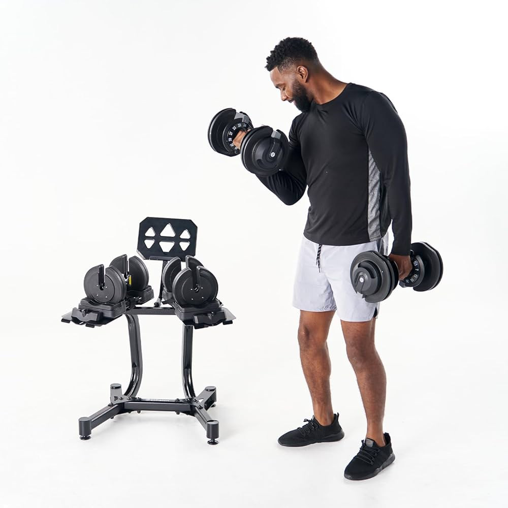 Echelon Strength Adjustable Dumbbells 752 with Stand – 7 to 52.5 lb Quick Select Free Weights f... | Amazon (US)