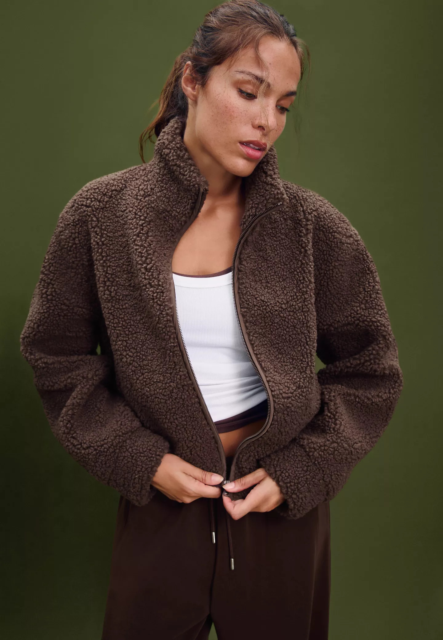 Zip-up faux shearling lined jacket | Stradivarius (UK)