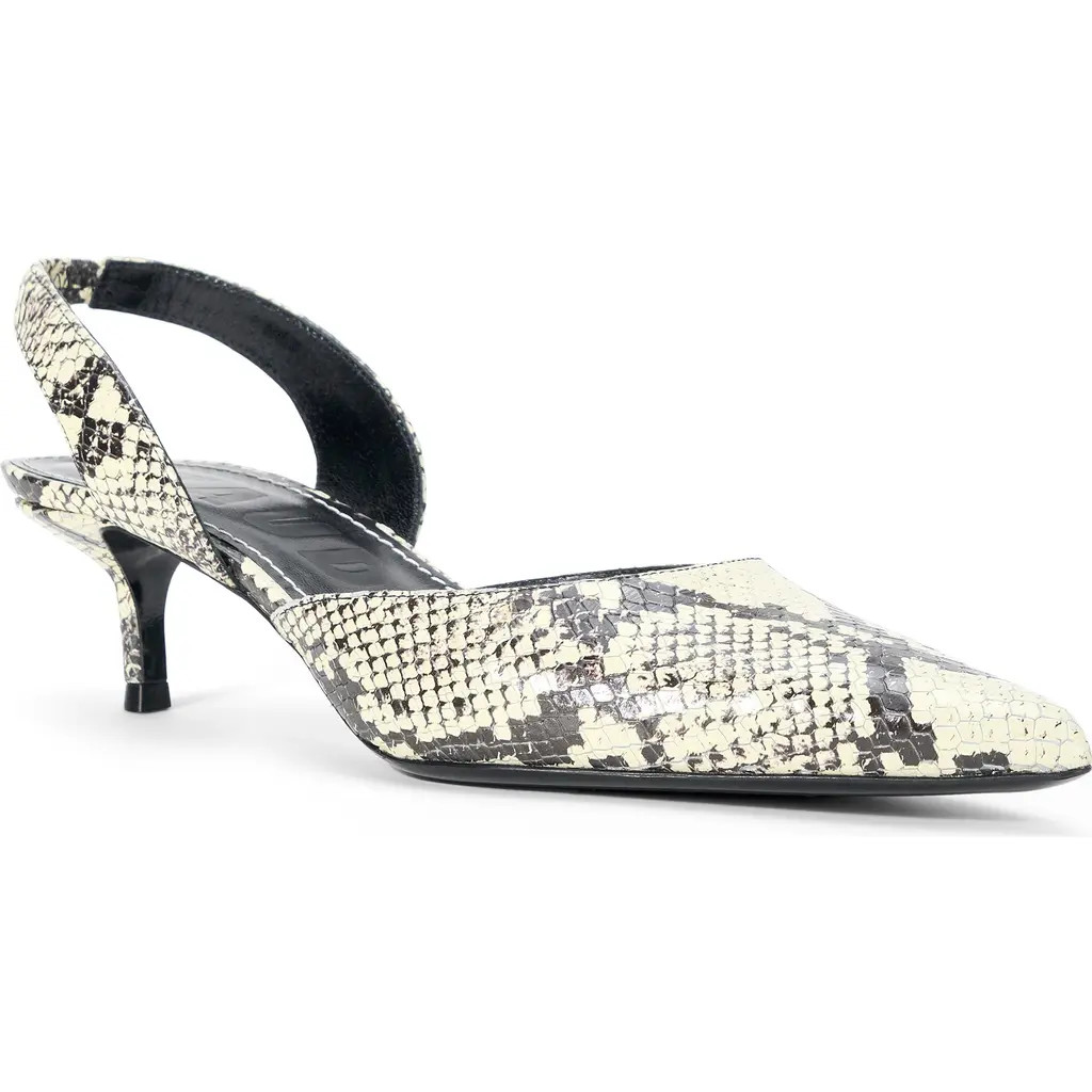STAUD Sebastian Slingback Pointed Toe Kitten Heel Pump in White Snake at Nordstrom, Size 7.5Us | Nordstrom