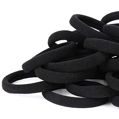 50PCS Black Hair Ties for Women, Cotton Seamless Hair Bands, Elastic Ponytail Holders, No Damage for Thick Hair, 2 Inch in Diameter, by Qarwayoc | Amazon (US)
