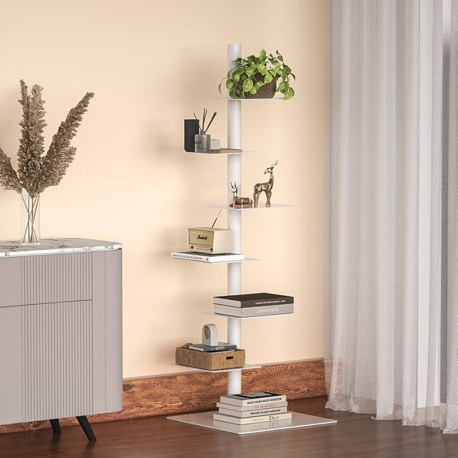 Nidouillet 6 Tier Tall Narrow Metal Bookshelf, Vertical Tower Bookcase with Adjustable Shelves, S... | Amazon (US)