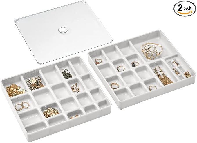 mDesign Stackable Plastic Storage Jewelry Box - 2 Organizer Trays with Lid for Drawer, Dresser, V... | Amazon (US)