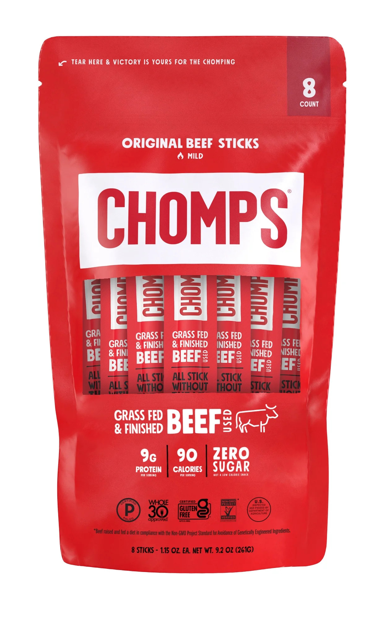 Chomps Beef Jerky Sticks, Original Beef, Keto Snack, Meat Sticks, Paleo Friendly, Sugar Free, Gra... | Walmart (US)