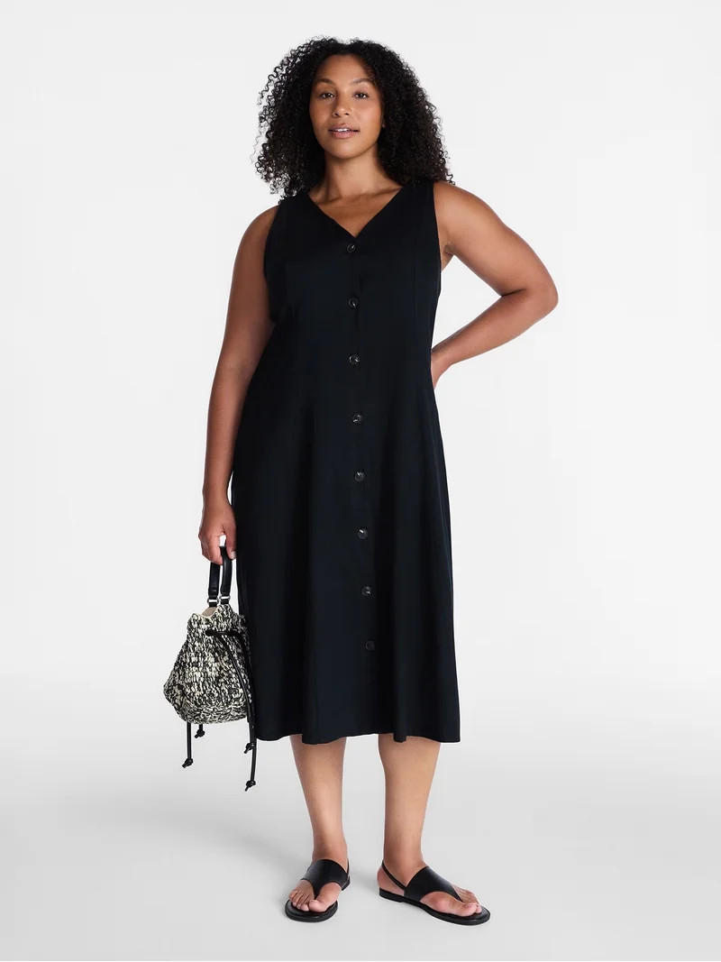 Time and Tru Women\u2019s Sleeveless Button Down Midi Dress, Sizes XS-XXXL | Walmart (US)