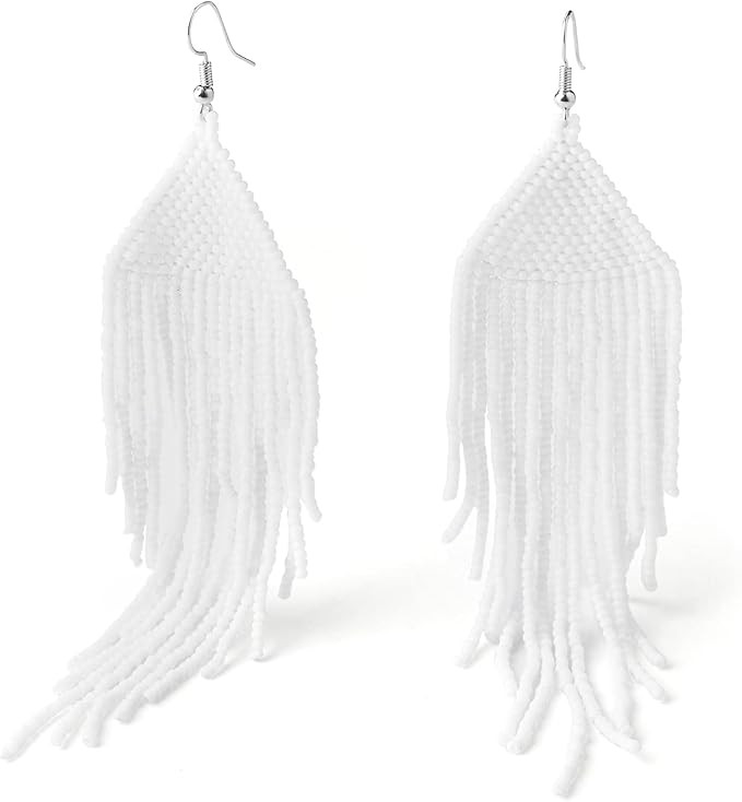 Handmade Beaded Tassel Earrings - Boho Drop Fringe Earrings for Women Girls, Native American Indi... | Amazon (US)