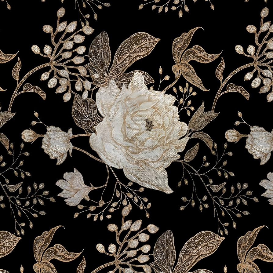 Black Floral Peel and Stick Wallpaper Floral Contact Paper 17.7inch x 118.1inch Vintage Wallpaper... | Amazon (US)
