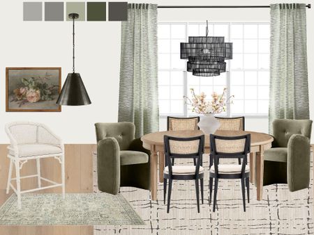 Sage green modern dining room design with coordinating kitchen items

#LTKhome