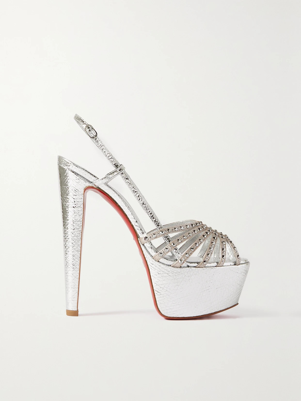 Christian Louboutin - Vegastrassima Alta 160 Crystal-embellished Metallic Leather Slingback Sandals  | NET-A-PORTER (US)