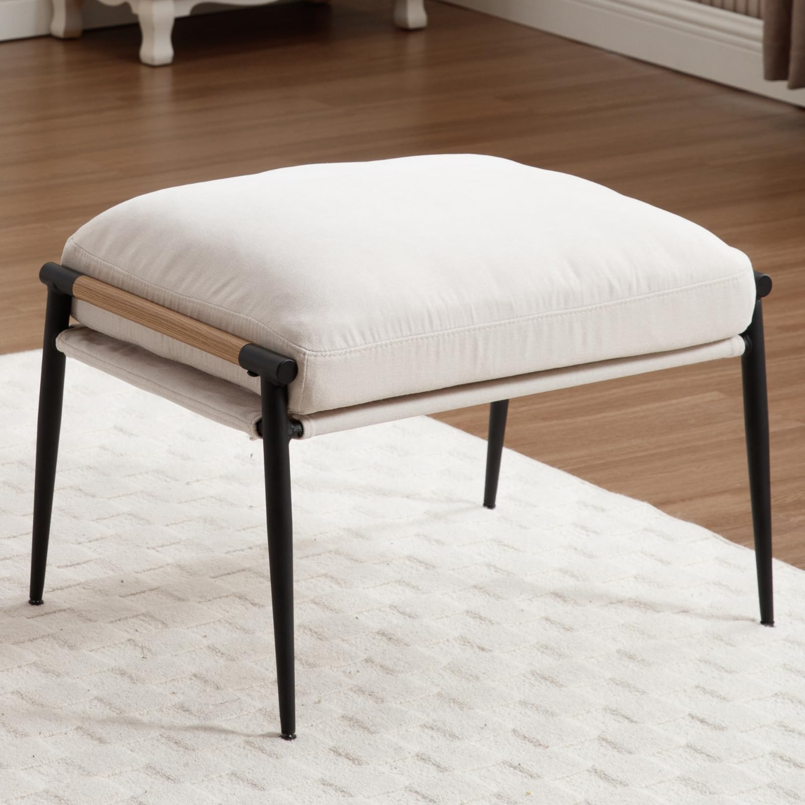 DUOMAY Cute Chenille Single Footrest, Upholstered Footstool with Black Metal Legs Mid Century Mod... | Amazon (US)