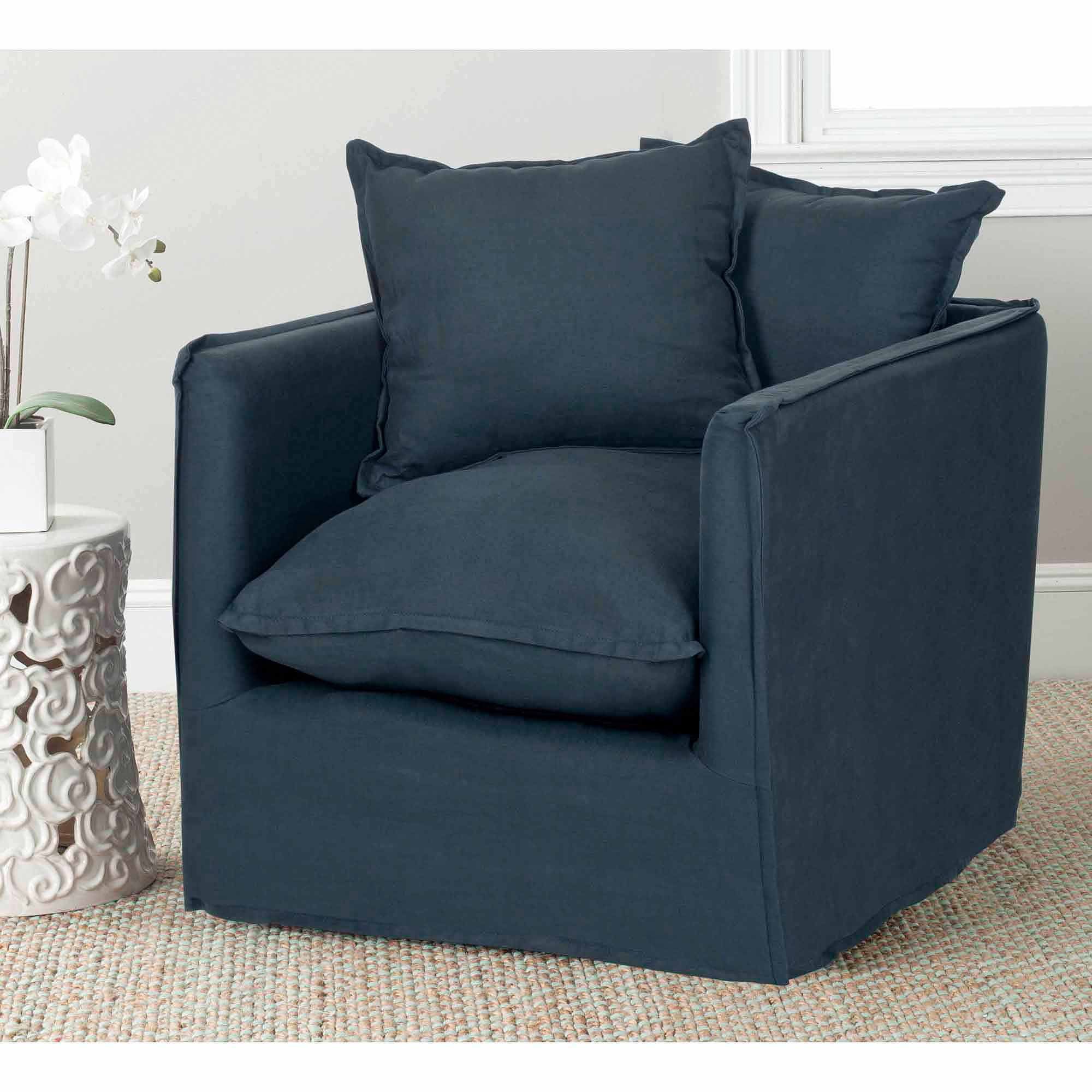 SAFAVIEH Joey Solid Glam Upholstered Arm Chair, Dark Blue - Walmart.com | Walmart (US)