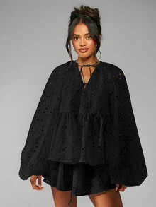 MISSGUIDED Broderie Anglaise Smock Co Ord Set With Floaty Shorts Eyelet Embroidered Two Piece Sum... | SHEIN