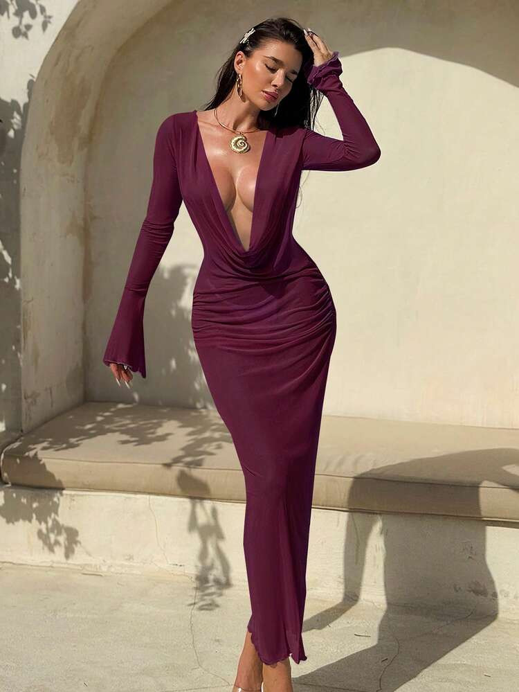 Bonvoyette Vestito Copricostume Da Donna Con Scollo A V E Volant, Sexy E Adatto Per La Spiaggia | SHEIN